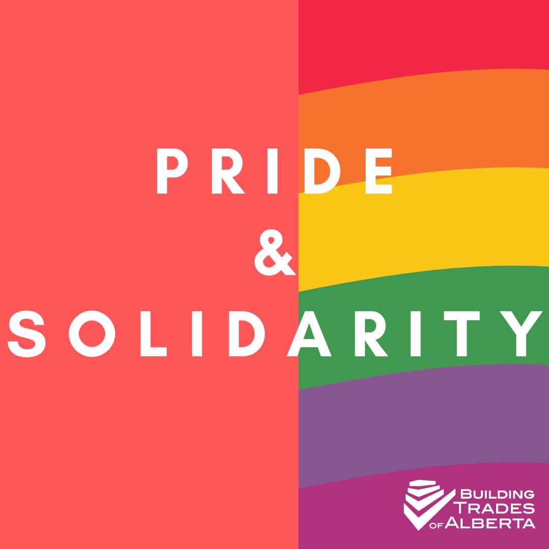 BuildingTradeAB's tweet photo. June is Pride month and BTA is pleased to celebrate and commemorate the achievements of the LGBTQ2S+ community within BTA and Alberta - while it's important to highlight pride and equality throughout June, it must also be done year round 🏳️‍🌈#PRIDE2020 #ableg #abtrades https://t.co/4yS41ARwWL