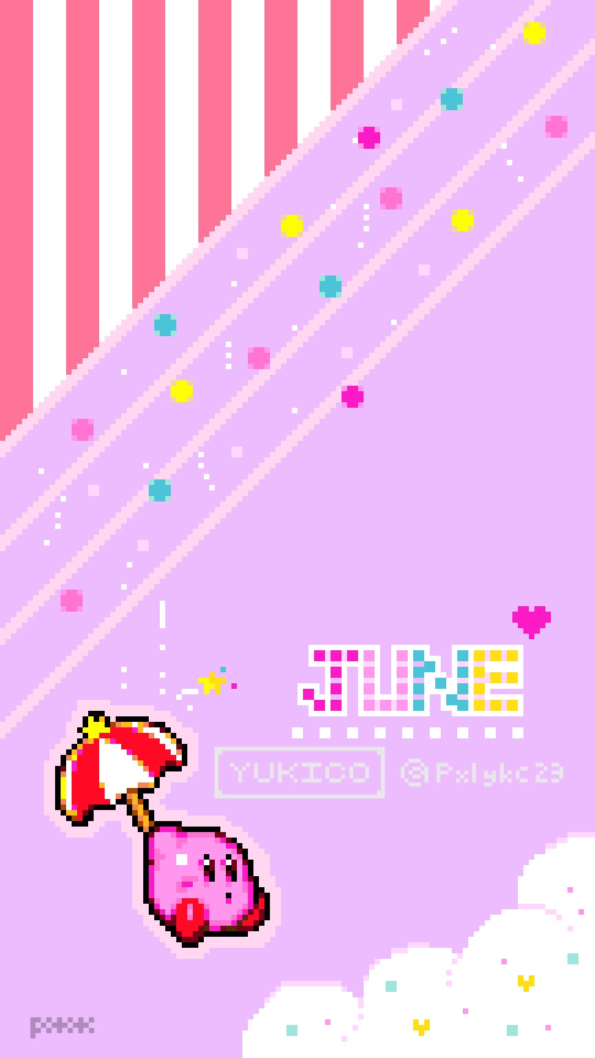 初めてのアプリで とりあえず６月の待ち受け作成 ドット絵 Pixelart 星のカービィ カービィ イラスト T Co Onqk0ba4el Twitter