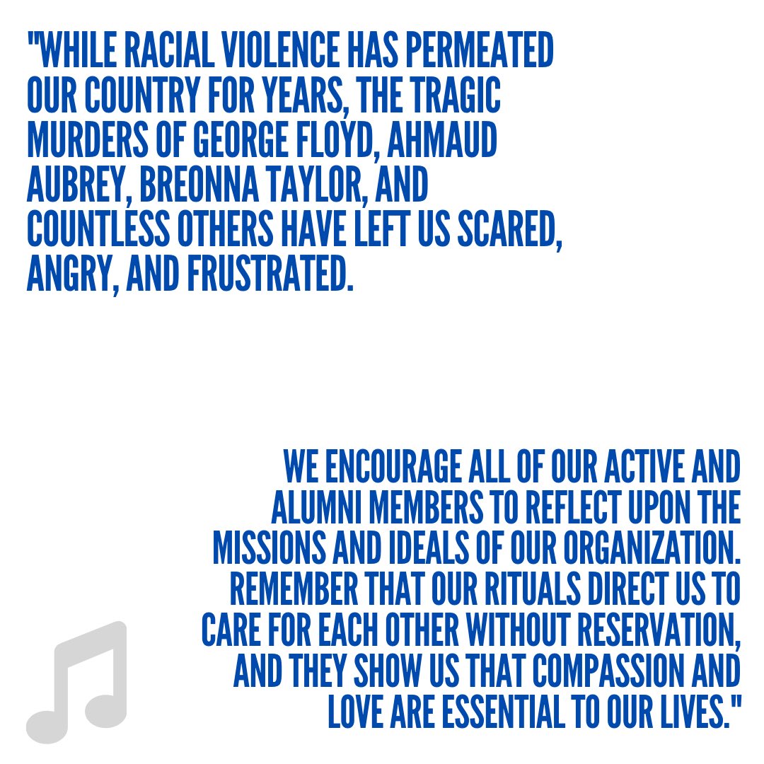 TBSigma_Psi's tweet photo. The National Leadership Teams of Tau Beta Sigma and Kappa Kappa Psi’s response to the current events regarding racial injustice. We stand in solidarity. #TauBetaSigma #KappaKappaPsi https://t.co/4nXv9kxB9U