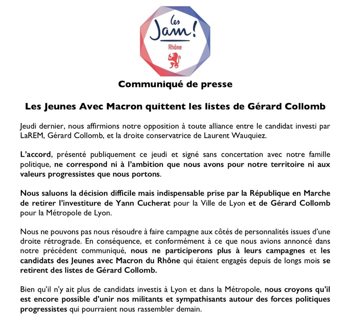 Jeunes Avec Macron Lyon On Twitter En Accord Avec Notre Position Sur Cette Alliance Avec La Droite Radicale Les Jeunes Avec Macron Du Rhone Annoncent Leur Retrait Des Listes De Gerard