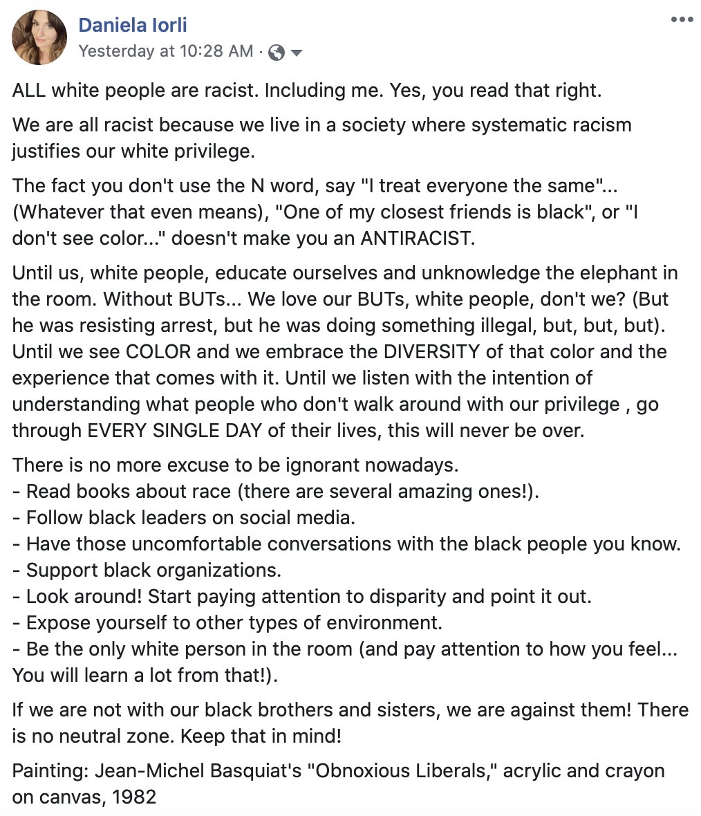 DanielaIorli's tweet photo. #BlackLivesMatter #JusticeForGeorgeFloyd #InstitutionalRacism #whiteprivilege https://t.co/xHyqyAXjP7