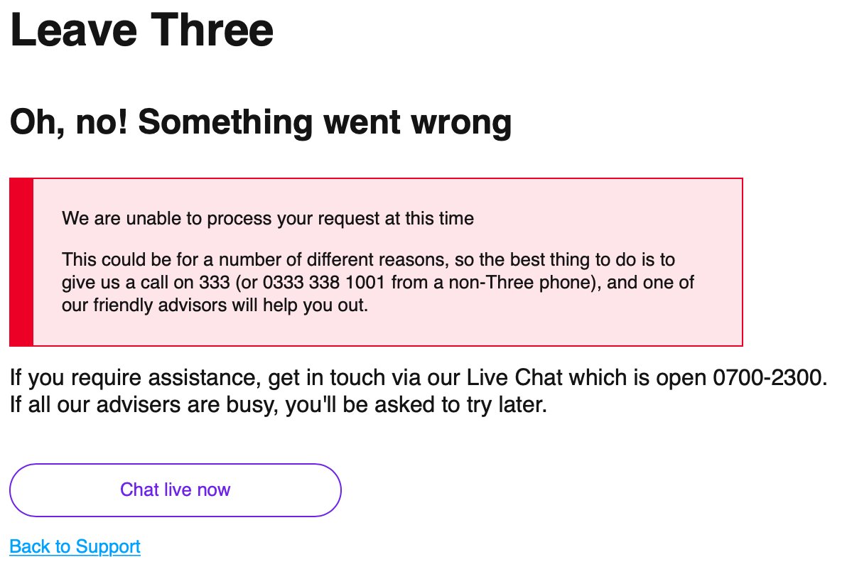 tastetheblue's tweet photo. @ThreeUKSupport 1/2: Tried again. Twice. Error message on the website https://t.co/hbJy9zEPx2