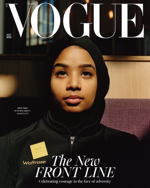 BritishVogue's tweet photo. For the July 2020 issue of British Vogue, three key workers star on the cover. Meet @Waitrose supermarket worker, Anisa Omar, and the other heroes on the new front line, photographed by Jamie Hawkesworth.
- - > https://t.co/rltWk8CRQV https://t.co/v58F5lnOuA