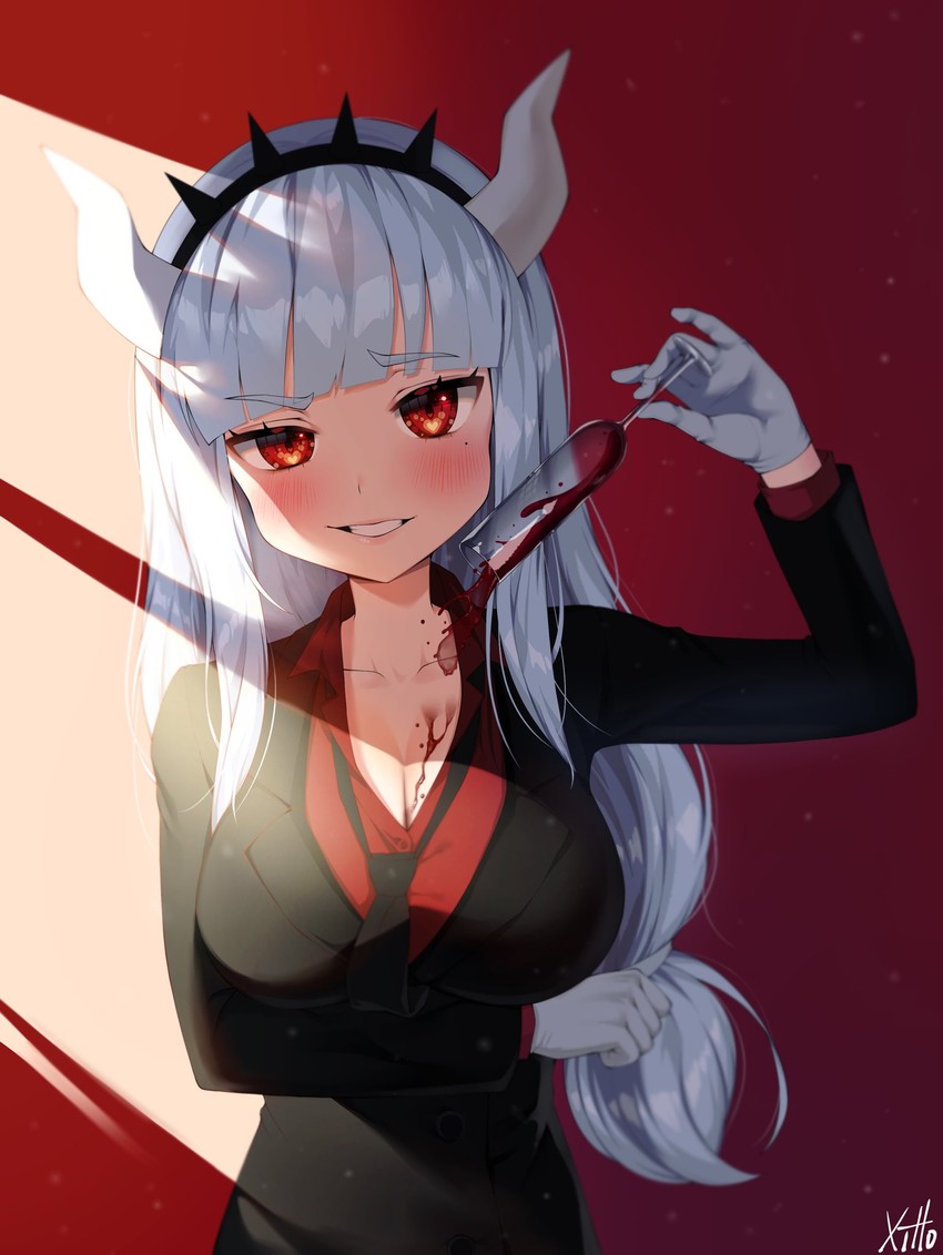 CEOLuciferYum's tweet photo. "Oops, spilled my drink...~ Don't just stand there, go fetch me another. Also clean this mess on my chest." https://t.co/TL4vcKPnpc
