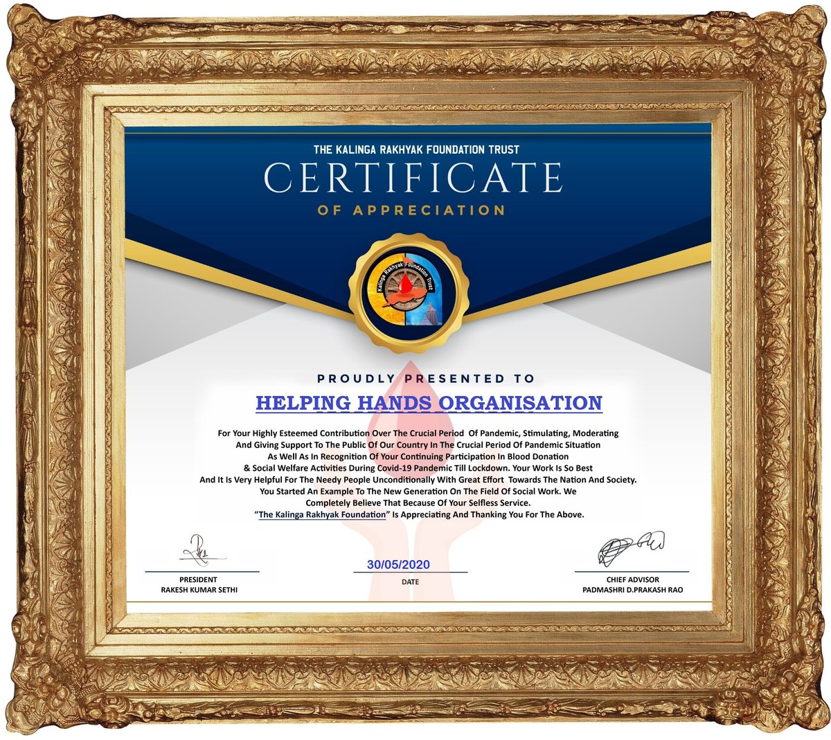 It always feels special when your selfless work for the society gets appreciated by those who understand the value of what you do.

Our heartiest thanks to #KalingaRakhyakFoundation for conferring this #CertificateOfAppreciation for our work during this #COVID19 lockdown.