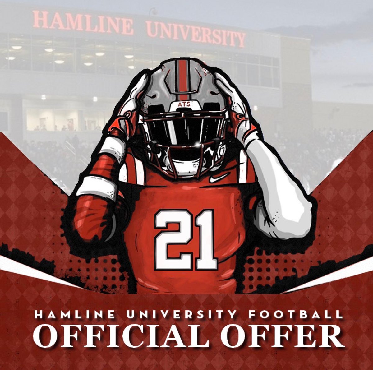 Truly honored to receive an opportunity to continue my academic and athletic career at <a href="/HamlineFootball/">Hamline Football</a>.  <a href="/_Todd_Olson/">Todd Olson</a> thank you.  <a href="/CoachPerrone/">Coach Perrone (My Recruits)</a> <a href="/RonTBAOL/">Ron Sowers</a> <a href="/coachfreemancv/">CV Football</a>