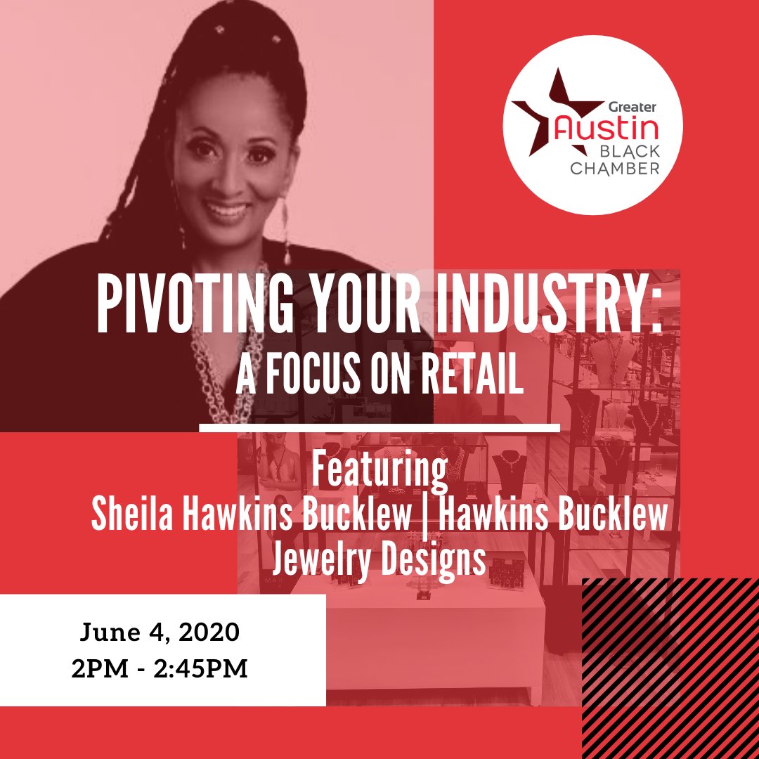ATXBlackChamber's tweet photo. THURSDAY:

JUNE 4 | 2PM | https://t.co/u7O8f35QnP

Join us to share advice, tools, and resources that are needed by our retail businesses at the unique time in history.
Featuring @chicaabouttown, @hawkinsbucklew, @LeagueofRebels!
#atxincolor #blackaustin #austintexas https://t.co/gS8NdI7TLH