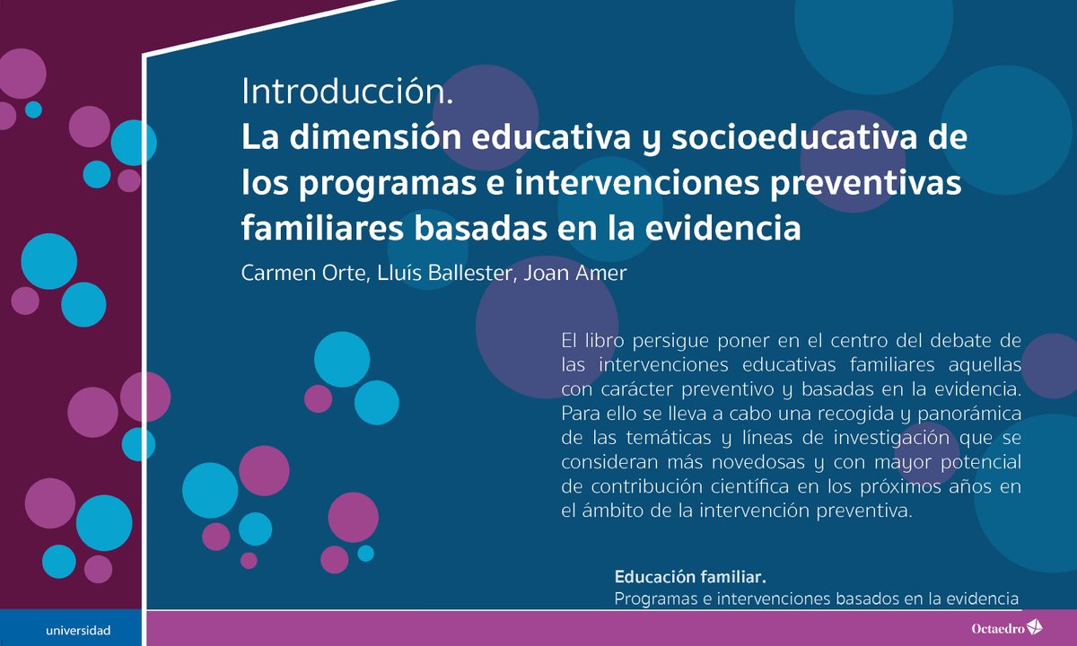 GIFES_Uib's tweet photo. Seguimos #trabajando con otros #grupos para seguir poniendo en #valor la #evidenciacientífica. En nuestro nuevo #libro #educaciónfamiliar @Ed_Octaedro encontraréis ejemplos de #programas e #intervenciones que #funcionan #prevención #laboratoriodefamilia #lifac https://t.co/K5ABjIrjK9