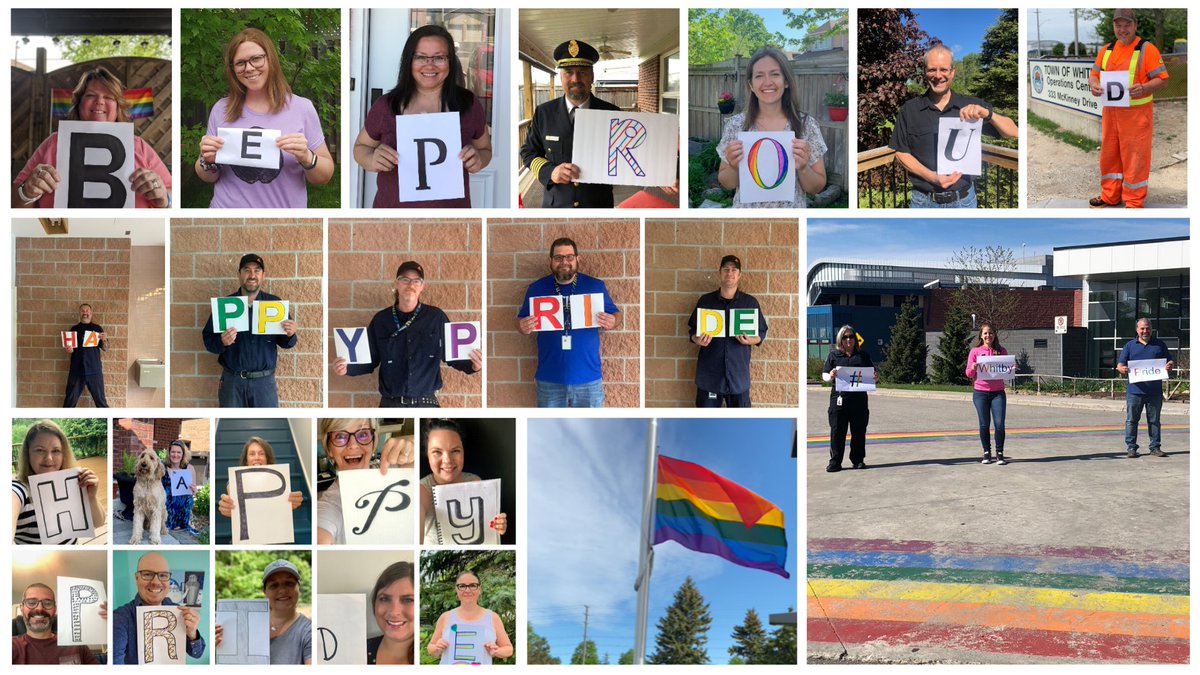 TownofWhitby's tweet photo. Happy #PrideMonth Whitby! The pride flag is flying at Town Hall for the month of June and staff all across the organization are joining in the #WhitbyPride celebrations! https://t.co/xMwwF5nfCD