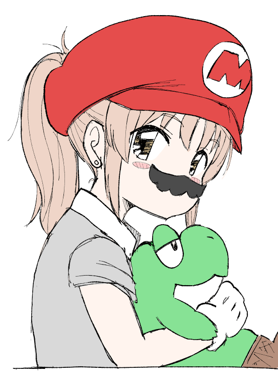 mario 1girl ponytail hat red headwear gloves mustache looking at viewer  illustration images