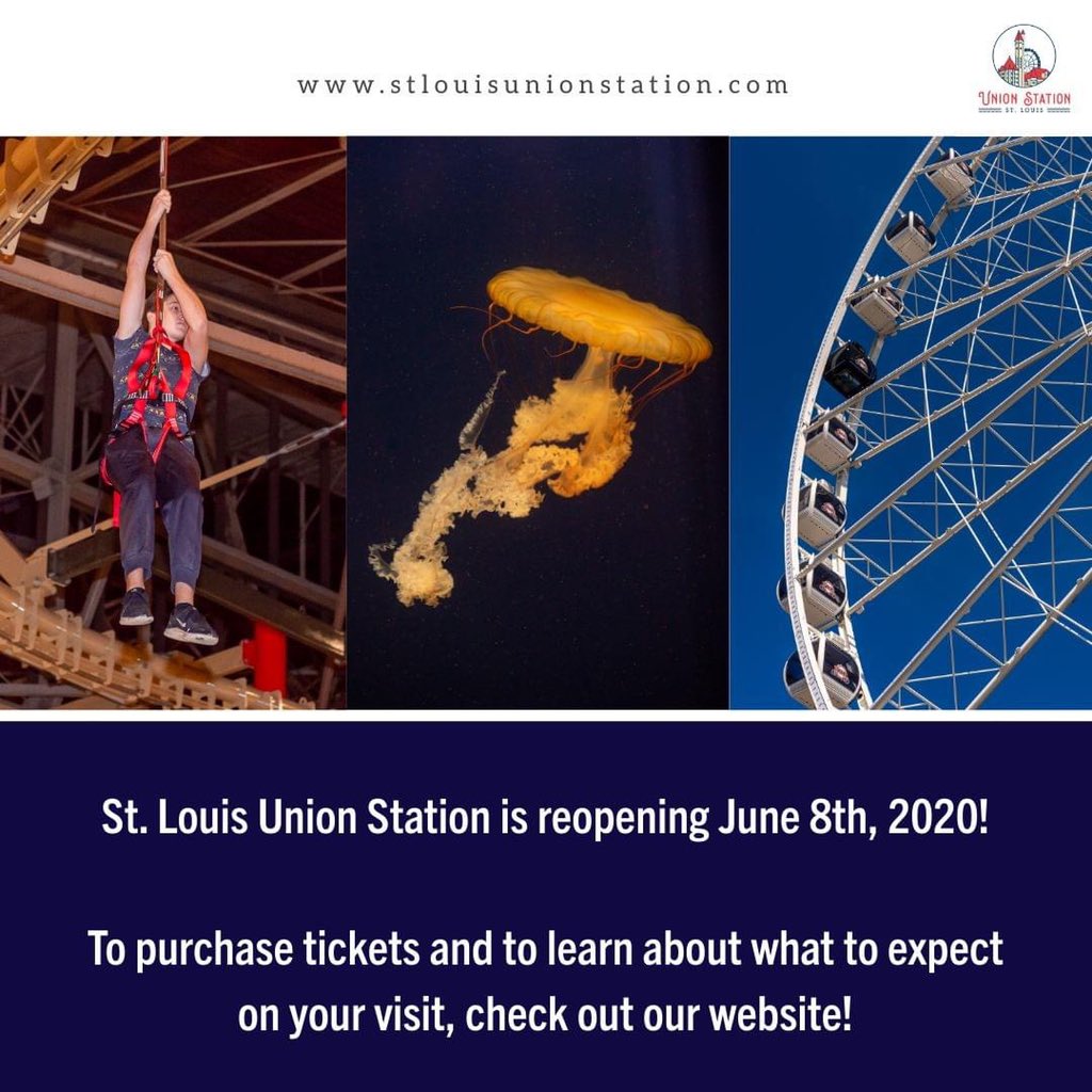 St. Louis Union Station (@unionstationstl) on Twitter photo St. Louis Union Station will be reopening on Monday, June 8th!
That includes <a href="/AquariumSTL/">St. Louis Aquarium</a>, <a href="/stlouiswheel/">The St. Louis Wheel</a>, Carousel, Mini Golf, Ropes Course + the Mirror Maze! 🎡⛳️🦈
Visit stlouisunionstation.com to learn about what to expect on your visit + to purchase tickets! St. Louis Union Station will be reopening on Monday, June 8th!
That includes <a href="/AquariumSTL/">St. Louis Aquarium</a>, <a href="/stlouiswheel/">The St. Louis Wheel</a>, Carousel, Mini Golf, Ropes Course + the Mirror Maze! 🎡⛳️🦈
Visit stlouisunionstation.com to learn about what to expect on your visit + to purchase tickets!