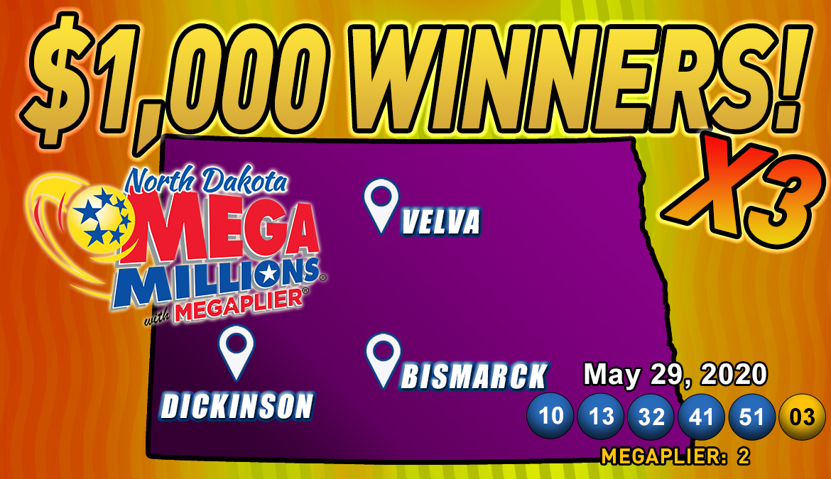 ND_Lottery's tweet photo. 💵 WINNER ALERT! 💵 Friday night there were THREE $1,000 Mega Millions with Megaplier winners in North Dakota! One in Velva, one in Bismarck and one in Dickinson! Check your tickets! https://t.co/IgVaXNk9vs