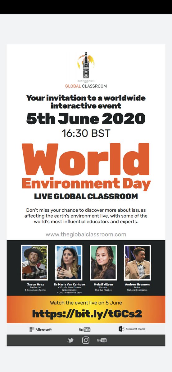 It is World Environment Day this Friday. Be part of this global classroom event live, submit question at theglobalclassroom.com to 
<a href="/jason_mraz/">Jason MMRRRaz</a>, Melati Wijsen &amp; Andrew Brennen <a href="/NatGeo/">National Geographic</a>
 #GlobalWarming #ClimateChange