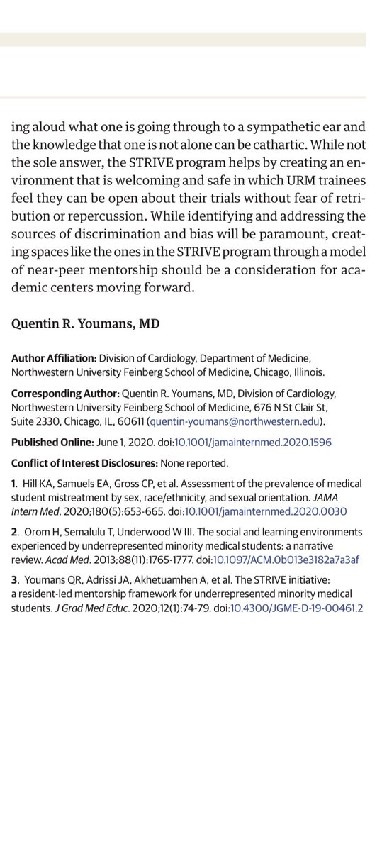 Quentin Youmans, MD, MSc, FACC (@quentinyoumans) on Twitter photo Iāve felt powerless recently...like there is nothing we can do to fight the racial injustices of this world.
But thatās not true.
Every bit of effort to support our brothers and sisters helps. <a href="/STRIVE_Mentor/">STRIVE Mentorship Program</a> is one small part in the fight of which I am proud. <a href="/JAMAInternalMed/">JAMA Internal Medicine</a> Iāve felt powerless recently...like there is nothing we can do to fight the racial injustices of this world.
But thatās not true.
Every bit of effort to support our brothers and sisters helps. <a href="/STRIVE_Mentor/">STRIVE Mentorship Program</a> is one small part in the fight of which I am proud. <a href="/JAMAInternalMed/">JAMA Internal Medicine</a>