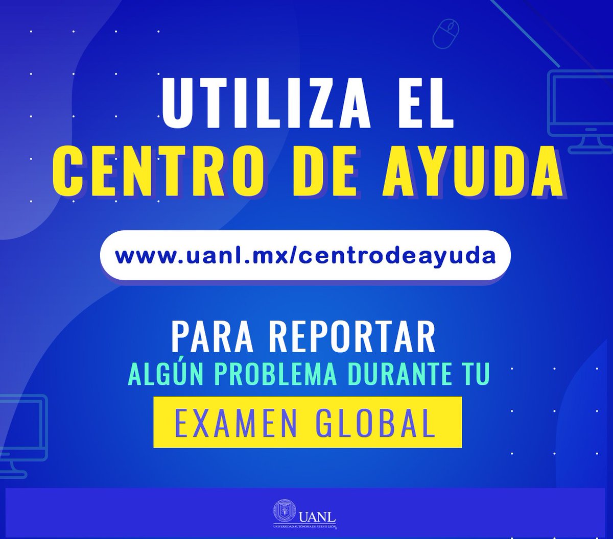 uanl's tweet photo. Hoy inician los exámenes globales. Si tienes problemas con tu prueba, ponte en contacto con tu profesor o tutor para su reprogramación. 🗓️

Recuerda que para contestar el examen es necesario una conexión estable a internet y un navegador actualizado Chrome o Firefox. ��� https://t.co/MA4VkgInIz