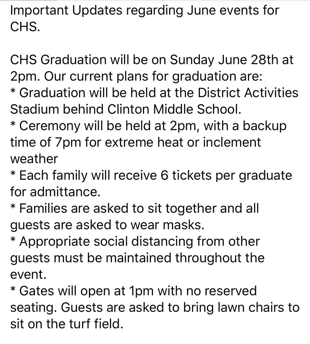 CHSCards's tweet photo. Please read for important information regarding Graduation and Prom. https://t.co/qKNpxqX0ve