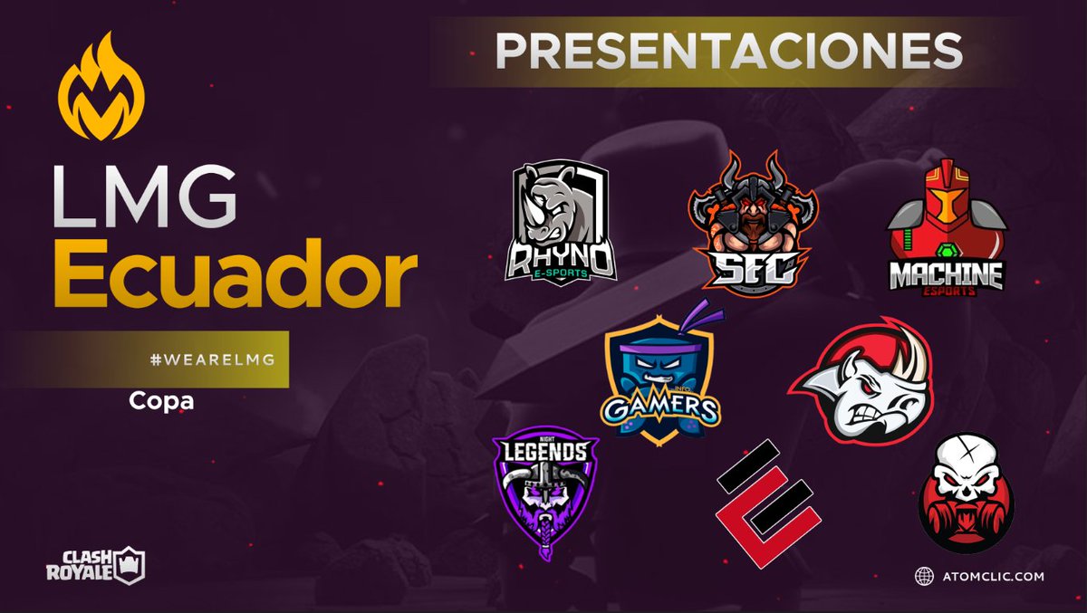 #LMGEcuador | Copa Edición 3🏆

Presentamos a los 8 equipos ecuatorianos que participaran en esta nueva edición. 

🛡 <a href="/Rhyno_eSports/">Rhyno eSports</a> 
🛡 @SFC_ECU 
🛡 <a href="/Machine_sportEc/">Machine Esports</a> 
🛡 <a href="/InfoGamersEcu/">Info Gamers</a> 
🛡 @Rhinos_GG 
🛡 @NLEGEND_CR 
🛡 <a href="/EmpireCrownEc/">Empire Crown</a> 
🛡 @Skullcrackerecu 

#WeAreLMG