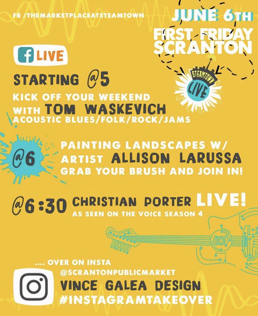 Join us for a virtual First Friday on our FB page ... THIS FRIDAY! #steamtownlive #NEPAart #FacebookLive