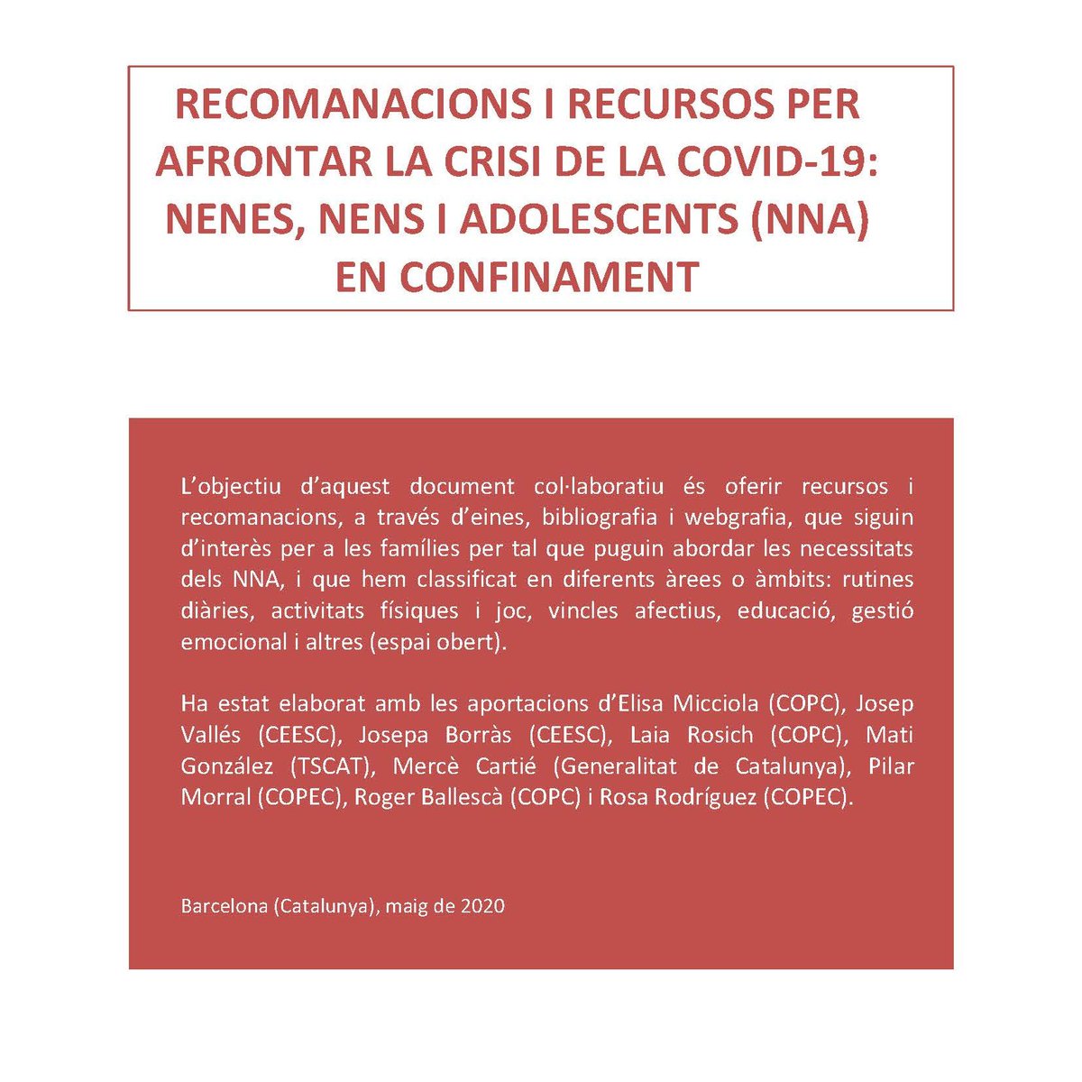 CopecPedagogs's tweet photo. RECOMANACIONS I RECURSOS PER A INFANTS I ADOLESCENTS EN LA CRISI, que #COPEC ha dut a terme amb @ceesc_cat  @copc_cat @treballsocial1 #EATAF @justiciacat preocupats per la infància i l'adolescència publicat a @DIXITcat 
✅https://t.co/QVhQoNNaZH
☑️https://t.co/JQk7yfsNWA https://t.co/iENIUxCvFH