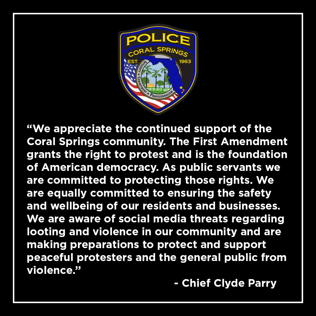 CoralSpringsPD's tweet photo. A message from our Chief, Clyde Parry. https://t.co/vdmsIBHgml