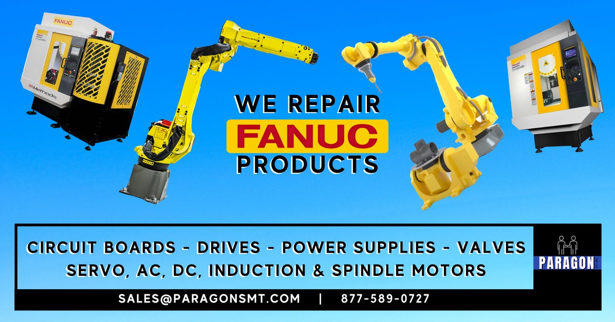 ParagonSmtLtd's tweet photo. Consider us for CNC, Robotics or other automation, we will repair your Fanuc parts. We repair Fanuc servo motors, drives, amplifiers, power supplies, monitors, and PLC units.
#PCBRepairs
#Electronicceircuitboard
#Electronicceircuitboardrepairs
#industrialelectronicrepairs
#fanuc https://t.co/uGktDcBcz9