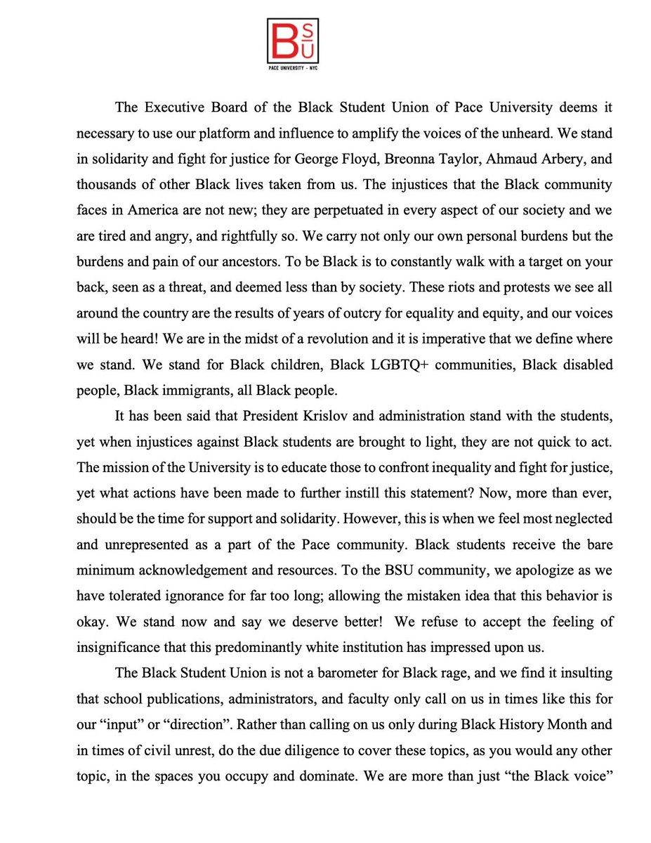 . @BSU_Pace is calling for mandatory anti-racism trainings for all faculty and staff. They say all students should be required to take 6 hours of anti-racism training and 2 critical race theory classes. They want investigations of microaggressions
