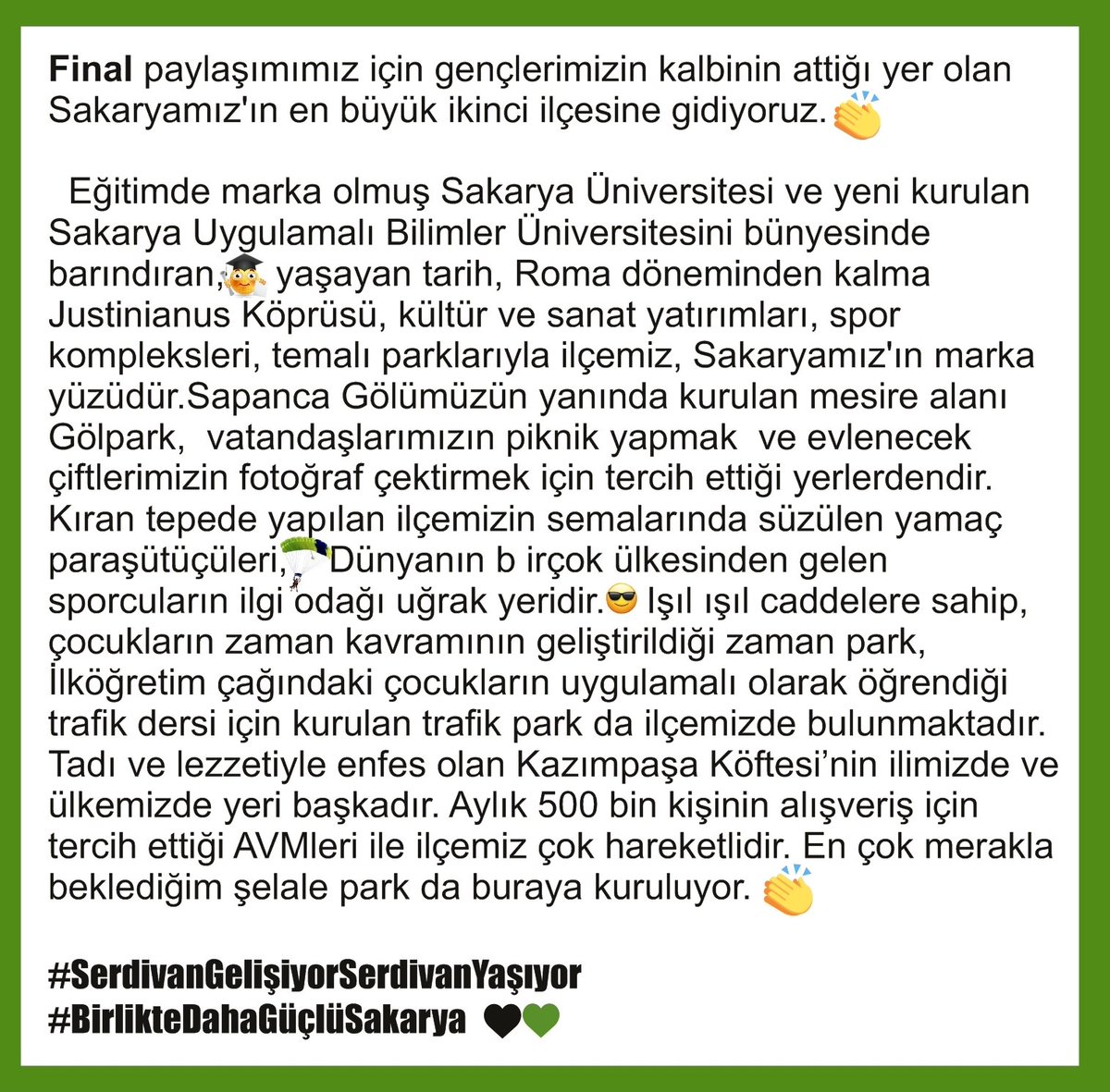 cigdemerdogantr's tweet photo. Final Paylaşımımız ↙ 🤗

#SerdivanGelişiyorSerdivanYaşıyor 
#BirlikteDahaGüçlüSakarya https://t.co/jCO9DFYBLf