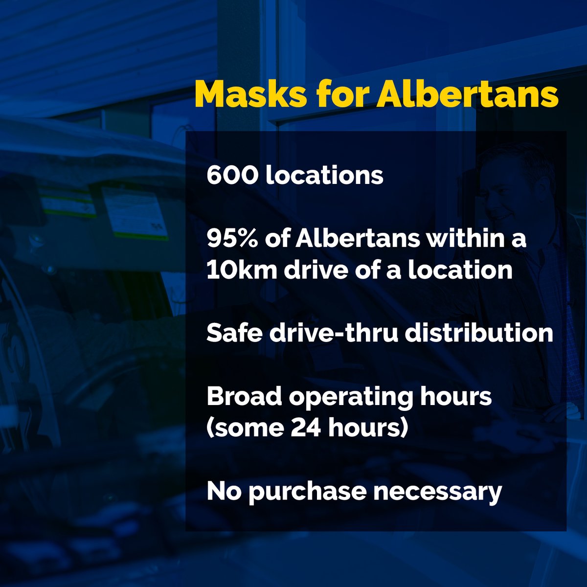 I've been getting a lot of questions on social media about our decision to use  @awrestaurants,  @McDonaldsCanada &  @TimHortons to help distribute 20million non-medical masks, free of charge to Albertans. Thank you for your questions. I hope the thread  helps to answer them. 1/12