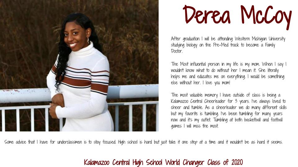 Graduating Senior World Changer, Derea McCoy!! Class of 2020! #KCGIANTNATION