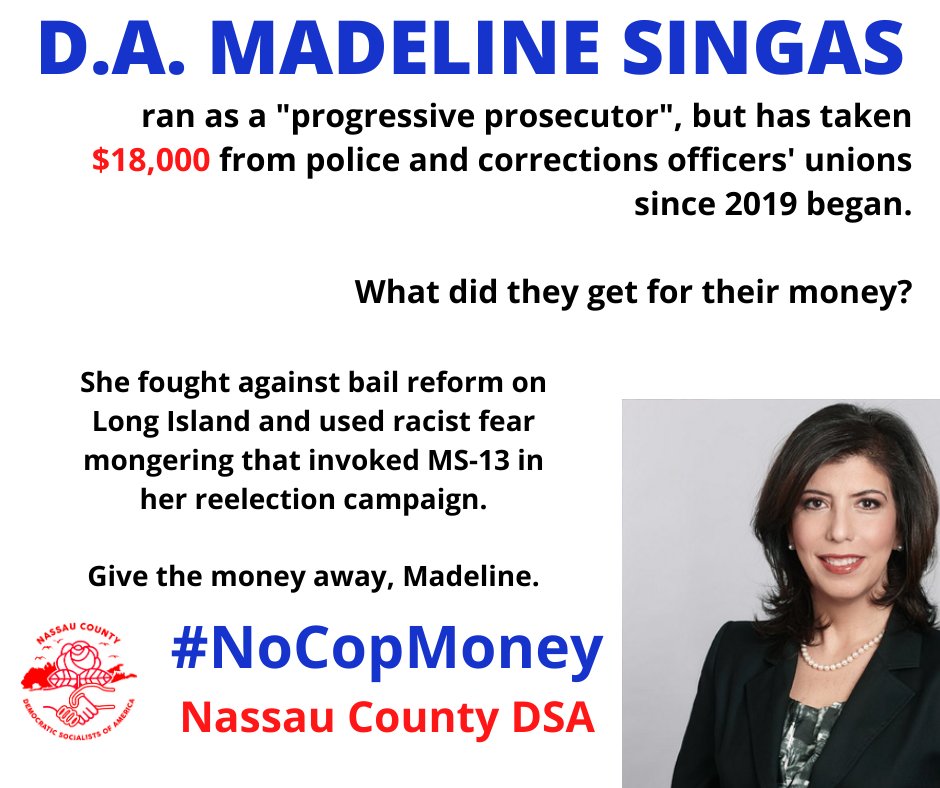  @madelinesingas DA has taken $18,000 from police and correction officer organizations this cycle