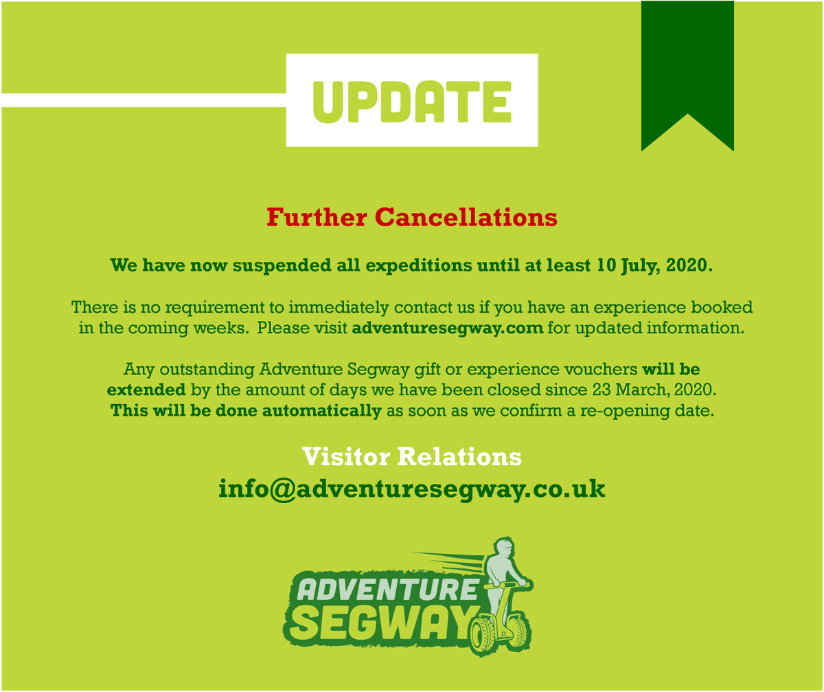 AdventureSegway's tweet photo. Please see https://t.co/WyBisDb7La for the latest updates and FAQ's if you have an existing booking with us. https://t.co/OOday6ps8c