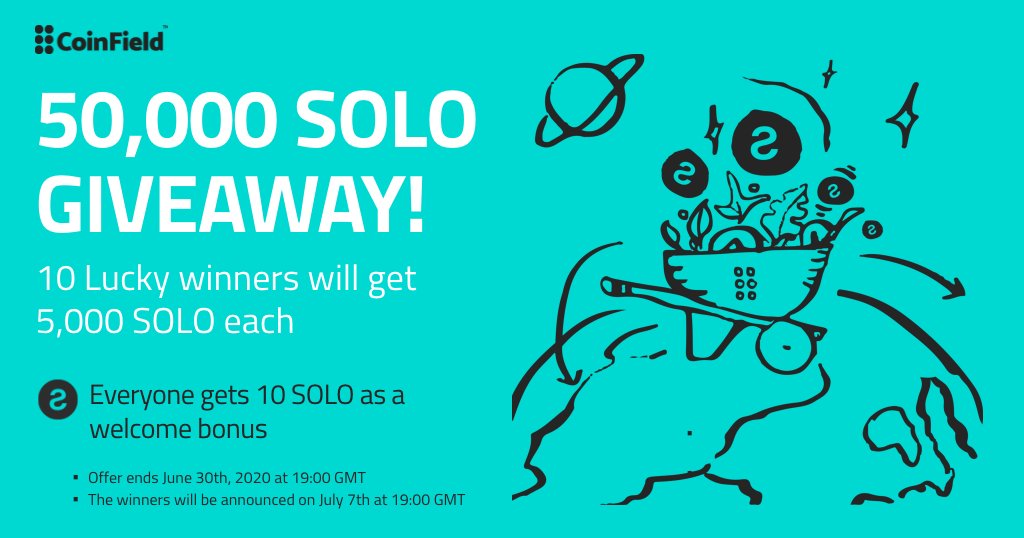 CoinFieldEX's tweet image. 🚨GIVEAWAY ALERT: 50,000 $SOLO
 
10 winners win 5K SOLO each 
➕10 FREE SOLO when you sign up!
 
Learn more 👉 bit.ly/3eIhcFc
 
We're also giving away 5 USDT to 20 winners:
 
1️⃣Follow @CoinFieldEX &amp;amp; @realSologenic
2️⃣Retweet &amp;amp; Tag 3 friends

@cctip_io draw 100 USDT 2000