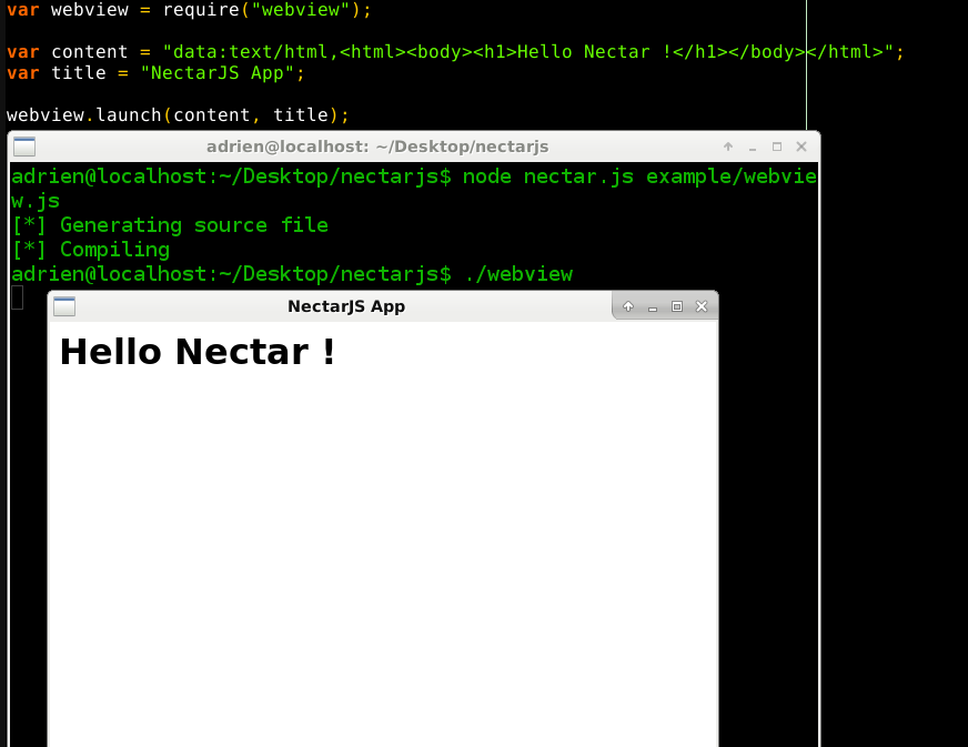 NectarJS's tweet image. #NectarJS embedded WebView module enables native app creation in a few lines of #JS

#js #javascript #app #developer #coder #hacking #nodejs #denojs #microsoft #linux