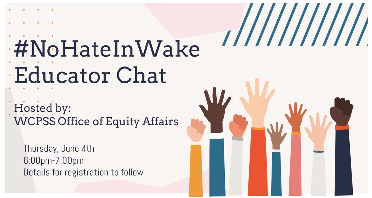 Sending love &amp; solidarity to the <a href="/WCPSS/">Wake County Public School System</a> community. Times are hard and we feel the weight right alongside you. 
Please save time for an educator chat this Thursday, June 6th at 6pm. We will hold space for conversation, listening and sharing. More details to follow. 
#NoHateInWake