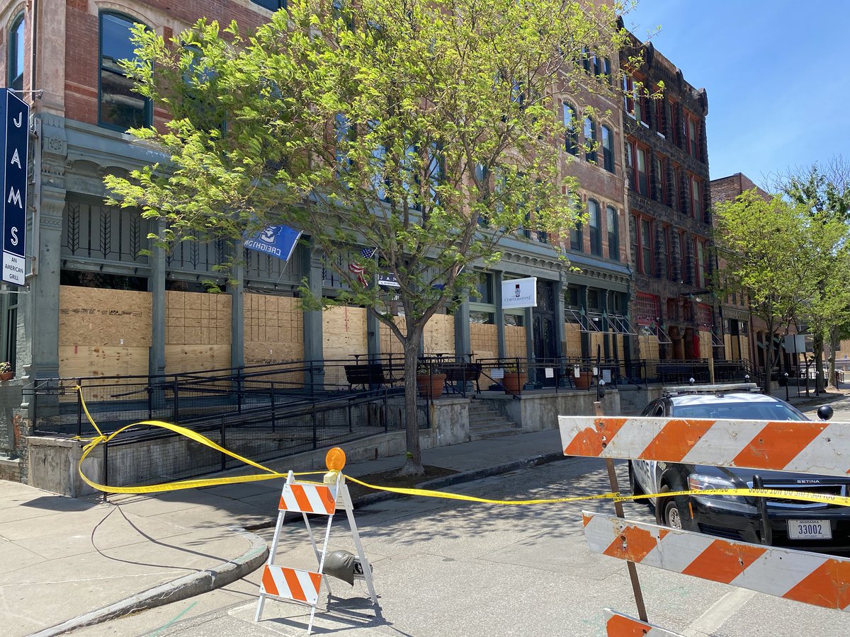 Lot of Old Market businesses covering windows today. Police are setting a perimeter a little wider than the block around the location in front of where James Scurlock was shot.