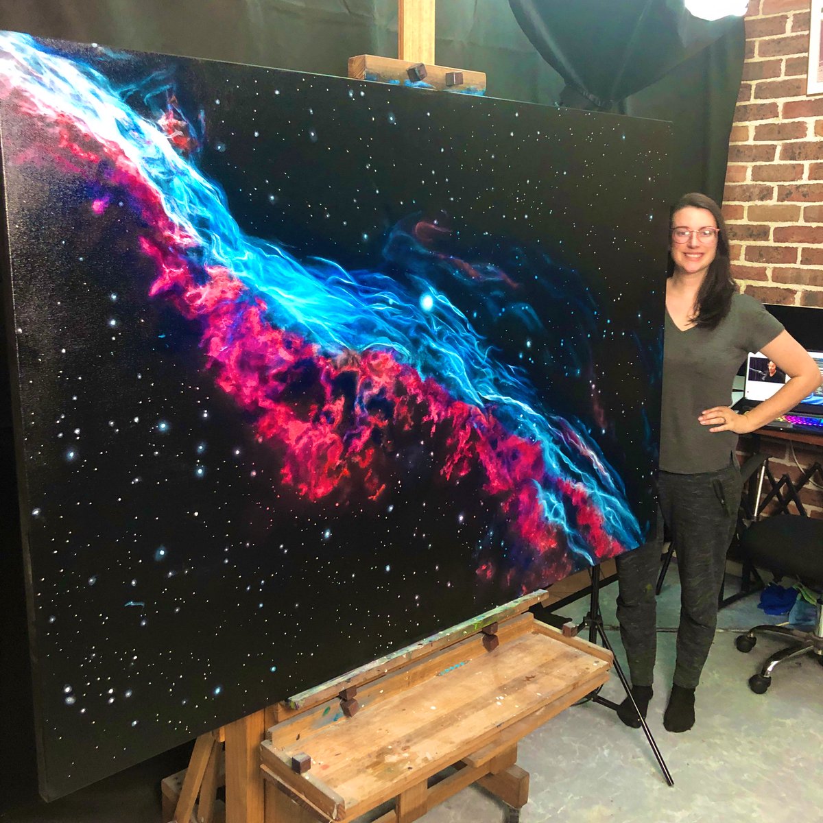 Cathrinmachin's tweet photo. The Veil nebula oil on Belgian linen
Glow in the dark and of course every star placed accurately too โจ๐ https://t.co/6Gduf0jixX