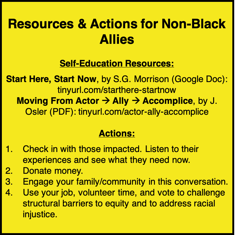 TL;DR If you are not too emotionally exhausted, please consider engaging in education (yourself or others), advocacy, and emotional support. If you are financially able, please consider donating to promote racial justice; <a href="/elaldana/">Ehrik Aldana</a> and I are matching up to $1000 in donations. 1/n