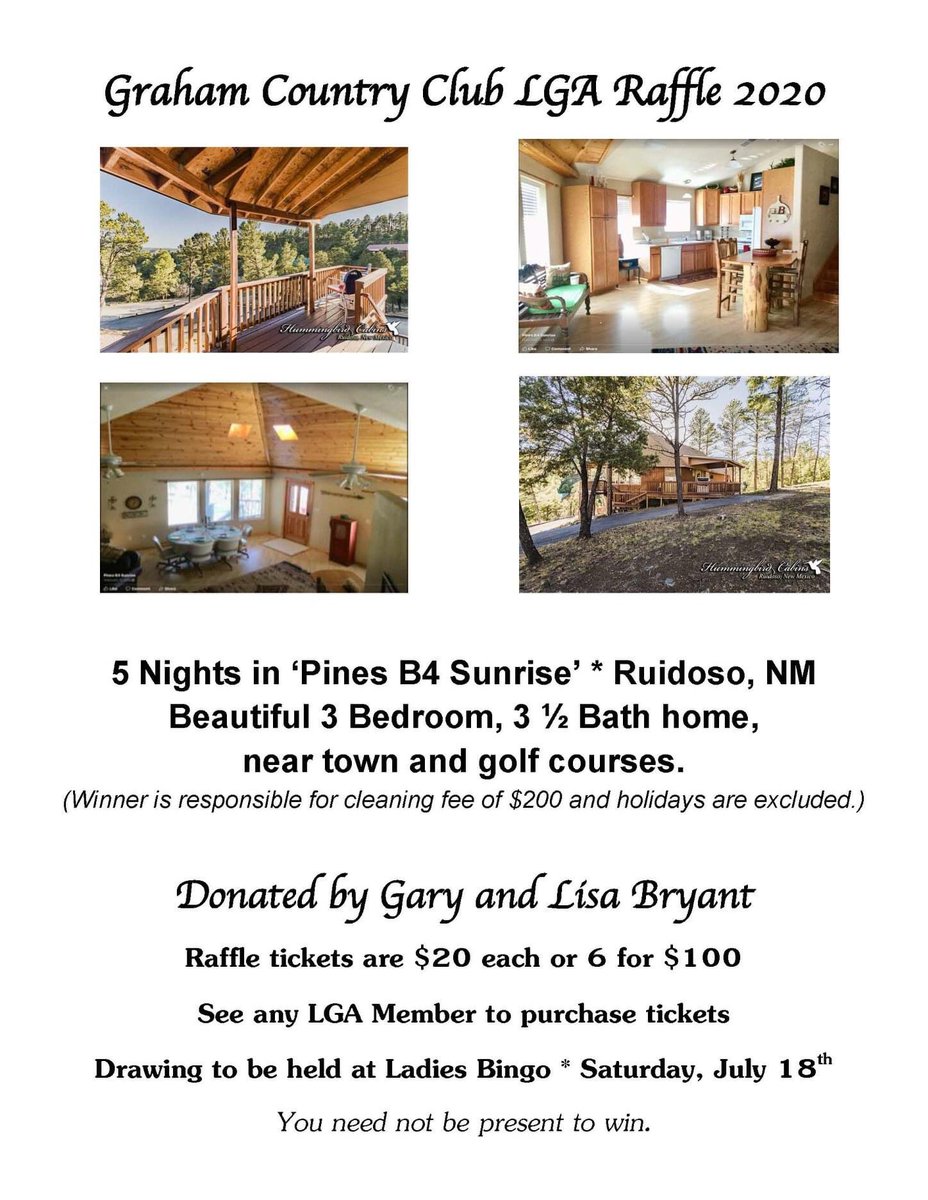 Our small town Club needs to raise some money to repair our pool. Great cabin &amp; if you’re interested in tickets, let me know.