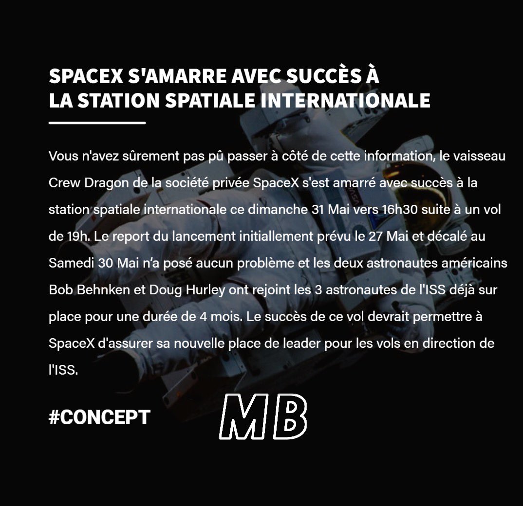 MindBlownFR's tweet photo. 🗞Le Daily Blow, tous les jours à 20h du Lundi au Vendredi pour faire le plein de l’actu tech ! @YouTube @SpaceX @FacebookFR @elonmusk @NASA 

Daily Blow l’actu qui te retourne le cerveau ! 🤯
#scandale #racisme #trump #GeorgeFloyd #youtube #product #space #ISS #nasa #spacex #app https://t.co/i9XljXKqWW