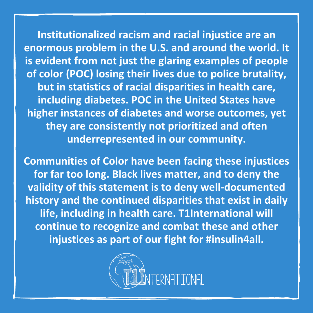 t1international's tweet photo. POC in the United States have higher instances of diabetes and worse outcomes, yet they are consistently not prioritized and often underrepresented in our community. Communities of Color have been facing these injustices for far too long. #insulin4all https://t.co/f0omHROJGY