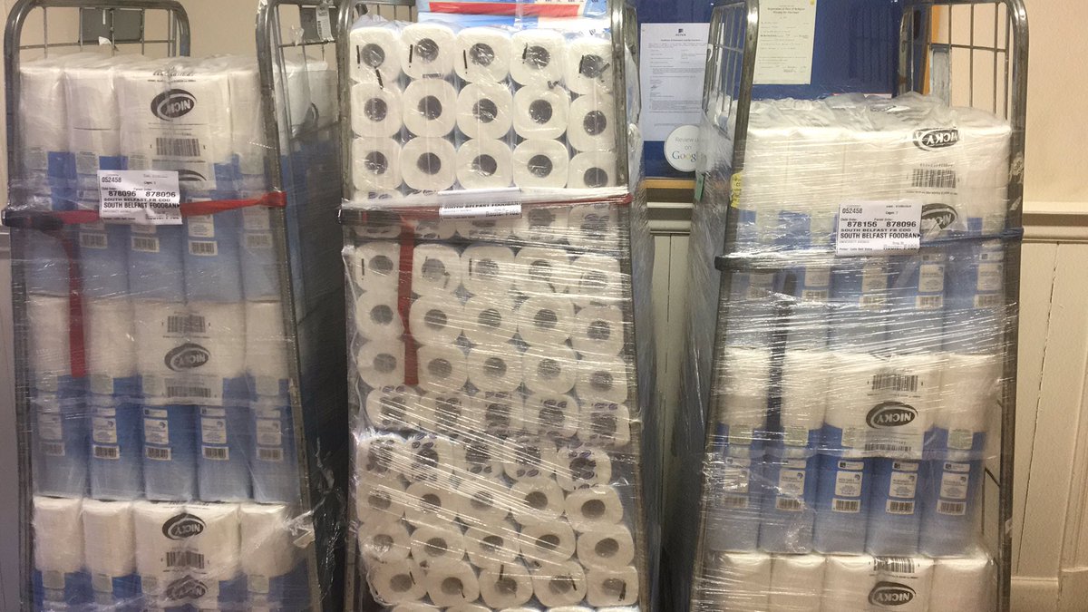 SouthbelfastFB's tweet image. Toilet roll! 🚽🚽🚽
Have you ever seen so many rolls!
End of March this would have been triple in price.
#essentialitems #foodparcel