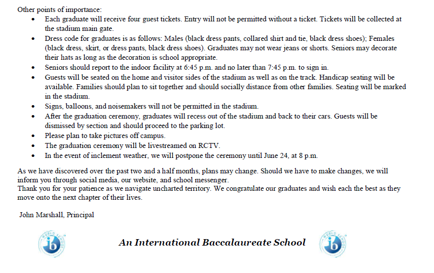 OHS Graduation Ceremony info