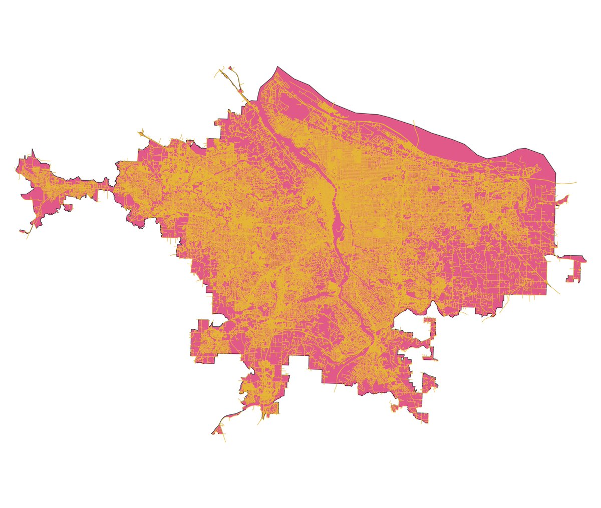 Boundaries are hard. Easy to say "all the streets in Portland" but behind that are choices about: which source (OpenStreetMap), which Portland (Metro Planning Area), which "in" (intersects boundary). One answer is there are about 270k street segments in Portland (17.7km/11k mi).