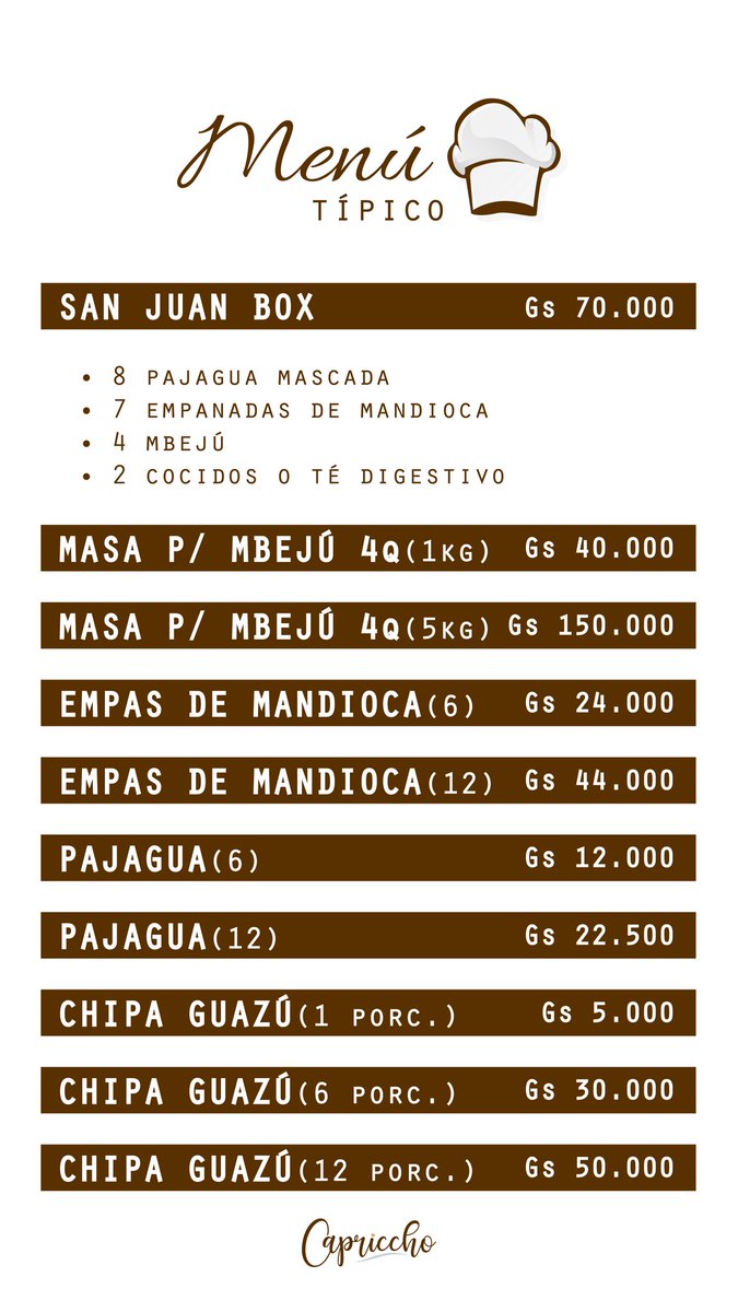CapricchoPy's tweet image. Nuestro menú Capricchoso para que puedas cumplir tus antojos 😍🥰

♡ Recibimos pedidos al 0983 124 931 ♡