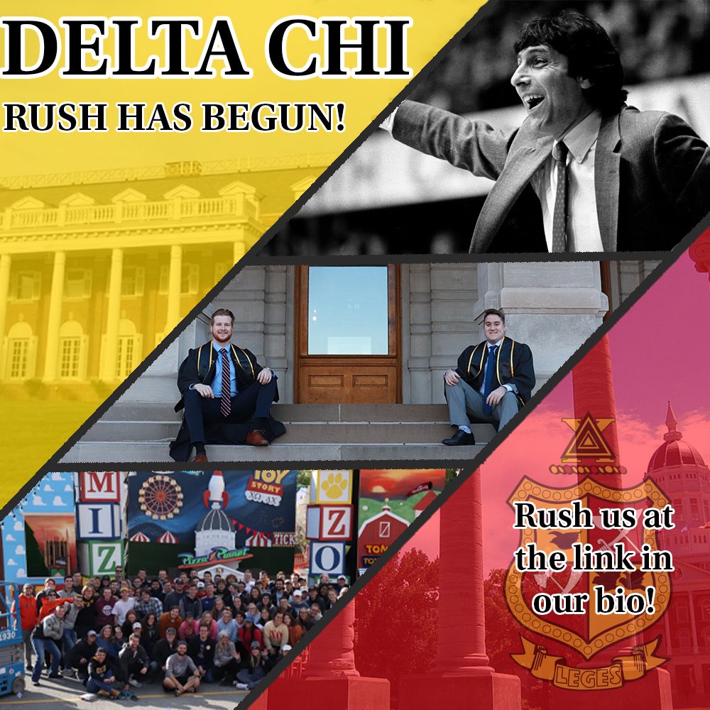 Rush has begun! If you’re interested in rushing DELTA CHI this next semester, fill out our recruitment form at missourideltachi.com/recruitment! You can also apply for formal rush at <a href="/MizzouIFC/">Mizzou Interfraternity Council</a>’s page!