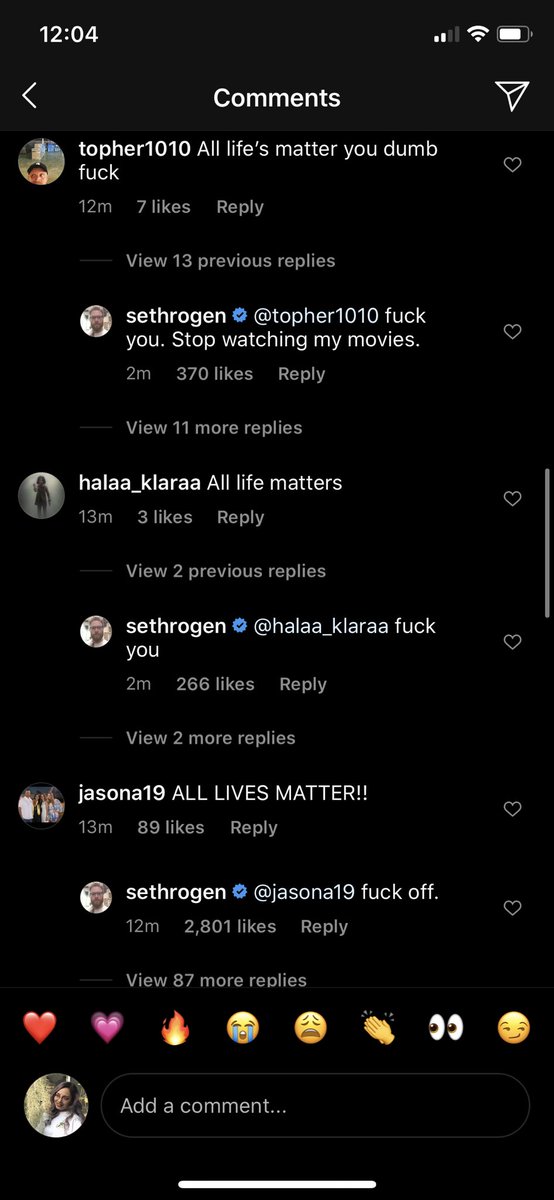 Spent the last 15 minutes watching Seth Rogen actively reply to his BLM post telling racists to fuck off and I hope this man is having an amazing day