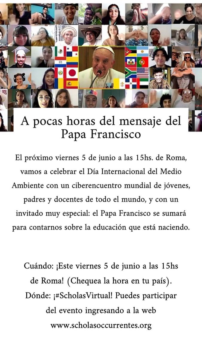 alianzaalma's tweet photo. Las Primeras Damas que integran la Alianza #ALMA y #SCLAN también compartirán un mensaje este viernes, 5 de junio con el Papa Francisco @Pontifex_es @InfoScholas
#ScholasLaudatoSi #ScholasVirtual https://t.co/RpZctVe7IV