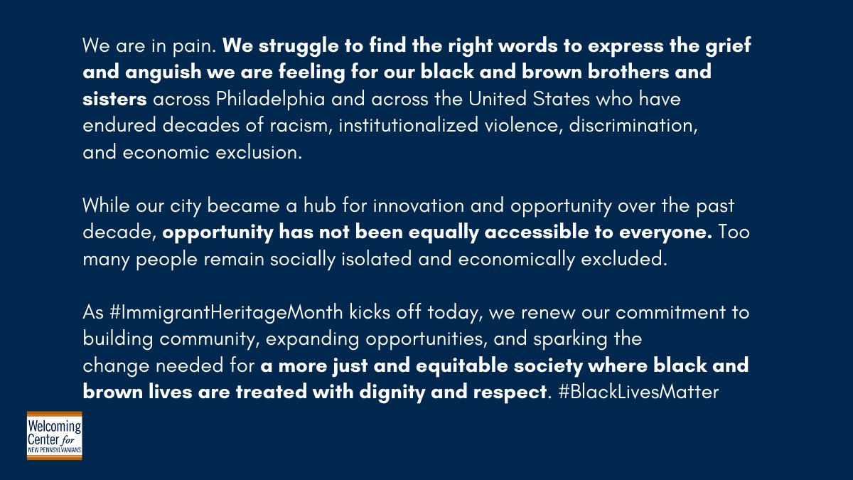 As #ImmigrantHeritageMonth kicks off today, we renew our commitment to building community, expanding opportunities, and sparking the change needed for a more just and equitable society where black and brown lives are treated with dignity and respect. #BlackLivesMatter