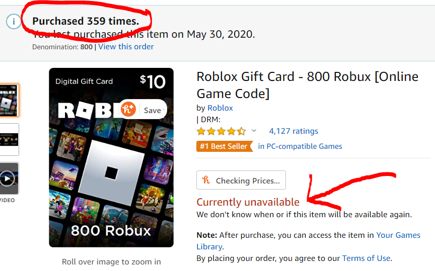 Roblox Gift Card - 800 Robux [Online Game Code]