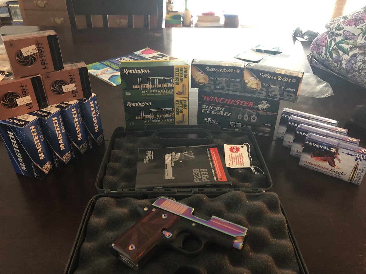 bqaggie's tweet photo. So……my wife & I went shopping today. 😁
Allow us to introduce our new addition to the family. Her name is #RainbowBright It’s a @sigsauerinc #P238 .380
We also got some more “batteries” for our other “toys.”
I figure @heckyessica & @brandi_love would approve. #2A #LoveYall https://t.co/ILwDijP2bo